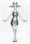 anthro breasts clothed clothing cloven_hooves dress female fingers front_view genitals hooved_fingers hooves navel partially_transparent pussy side_boob simple_background solo standing translucent translucent_clothing unguligrade_anthro white_background ecmajor antelope bovid gazelle mammal hi_res monochrome signature sketch traditional_media_(artwork)