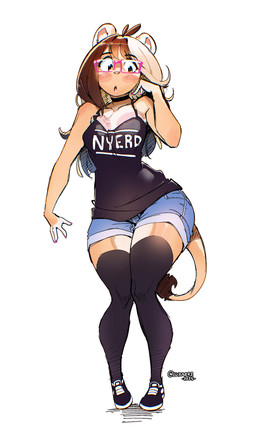 anthro bottomwear clothing colored_nails denim denim_bottomwear denim_clothing denim_shorts eyewear female female_anthro footwear glasses hair legwear looking_at_viewer mature_anthro mature_female nails open_mouth shoes shorts solo stockings text luxar92 dandee_(luxar92) felid lion mammal pantherine artist_name colored detailed digital_drawing_(artwork) digital_media_(artwork) full-length_portrait hi_res portrait signature
