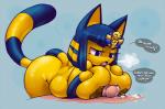 2016 after_sex animal_crossing ankha_(animal_crossing) annoyed anthro anthrofied areola bent_over big_breasts black_nose blue_background blue_body blue_eyes blue_fur blue_hair bodily_fluids breast_play breast_squish breasts breath conditional_dnp cum cum_on_belly cum_on_body cum_on_self cum_string dialogue domestic_cat duo egyptian ejaculation english_text erect_nipples eyelashes faceless_character faceless_male featureless_hands felid feline felis female female_focus fur genital_fluids genitals gold_nipples hair half-closed_eyes hand_on_breast headdress huge_breasts human human_on_anthro humanoid_genitalia humanoid_penis interspecies male male/female mammal narrowed_eyes nintendo nipples nude open_mouth overweight penis premature_ejaculation sex short_stack sigh simple_background slightly_chubby solo_focus speech_bubble squish teckworks teeth text titfuck unwanted_ejaculation uraeus yellow_body yellow_fur yellow_nipples