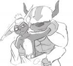 4_arms anthro anthrofied blush duo frown horn licking male multi_arm multi_limb muscular muscular_male simple_background tongue tongue_out white_background hickeybickeyboo avatar:_the_last_airbender nickelodeon appa_(avatar) momo_(avatar) bovid bovine mammal primate sky_bison winged_lemur monochrome sketch