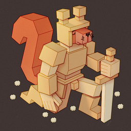 abstract_art anthro armor clothing codpiece cubism cuirass cuisse fingers gauntlets gloves handwear headgear helmet kneeling knight low_poly male medieval medieval_armor melee_weapon pauldron polygonal_body sabatons simple_background solo sword warrior weapon ravuer mammal rodent sciurid tree_squirrel 1:1 2026 digital_media_(artwork) hi_res