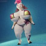 1:1 3d_(artwork) 3d_animation animated anthro bagelcollector big_breasts bikini bovid bovine breasts cattle clothed clothing curvy_figure digital_media_(artwork) female hair huge_breasts mammal piercing pink_hair ribby_(character) short_playtime slightly_chubby solo swimwear thick_thighs wide_hips