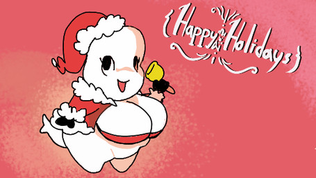 animated_gif anthro big_breasts bouncing_breasts breasts chibi christmas_clothing clothing female holidays overweight overweight_anthro overweight_female slightly_chubby slightly_chubby_female solo shamelesss christmas bea_(shamelesss) aquatic beluga cetacean mammal monodontid toothed_whale animated loop short_playtime