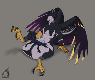 animal_genitalia anthro balls beak big_balls black_body black_feathers class claws duo feathers feet genitals huge_balls hyper hyper_balls hyper_genitalia logo lying lying_on_another lying_on_balls male male/male muscular nude nude_male sheath simple_background sitting size_difference spread_legs spreading teeth tongue wings zeanlain mythology no_nut_november zeanlain_(character) accipitrid accipitriform avian bird dragon eagle harpy_eagle mythological_creature mythological_scalie scalie 2022 artist_logo colored hi_res meme