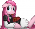 alternative_fashion blue_eyes candy clothed clothing dessert dress female food goth gothic_lolita hair j-fashion juliet_sleeves lolita_(fashion) long_hair looking_at_viewer pink_hair solo victorian_goth tg-0 friendship_is_magic hasbro my_little_pony pinkamena_(mlp) pinkie_pie_(mlp) earth_pony equid equine horse mammal pony