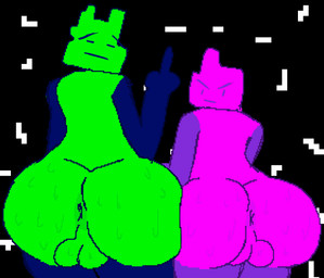 angry anthro anus balls big_butt bodily_fluids butt duo genitals gesture green_body hand_gesture looking_at_viewer looking_back male male/male middle_finger pink_body presenting side_by_side space standing sweat sweaty_butt toony rom4ncevisualnovel adult_swim aqua_teen_hunger_force cartoon_network err_(athf) ignignokt humanoid 2026 digital_media_(artwork) hi_res pixel_(artwork)