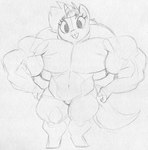 anthro buckteeth crossgender eyebrows eyelashes female hair horn muscular muscular_anthro muscular_female navel solo standing teeth sbshouseofpancakes friendship_is_magic hasbro my_little_pony mythology snips_(mlp) equid equine mammal mythological_creature mythological_equine unicorn monochrome sketch traditional_media_(artwork)