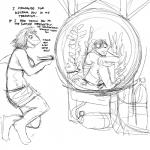 1:1 2018 anthro aquarium bikini bikini_top black_and_white breasts clothing comic dialogue dorsal_fin duo english_text female fin fish fish_tank hair hi_res hladilnik male mammal marine monochrome open_mouth oxygen_tank partially_submerged procyonid raccoon scuba_gear shark sharp_teeth sitting swimwear teeth terrarium text two-piece_swimsuit underwater vehicle vivarium water