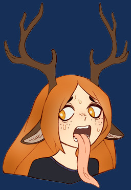antlers bodily_fluids clothed clothing female freckled_face freckles hair horn light_body light_skin long_tongue looking_away nervous open_mouth orange_eyes orange_hair presenting_tongue solo sweat sweatdrop sweater teeth tongue topwear bl00dalchemist freya_agalith animal_humanoid deer deer_humanoid faun humanoid mammal mammal_humanoid absurd_res alpha_channel bust_portrait hi_res portrait