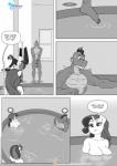2019 abs anthro anthrofied bath big_breasts blush breasts cleavage clothed clothing comic covering covering_crotch covering_self curled_hair dialogue dragon embarrassed english_text equid equine eyeshadow female friendship_is_magic hair hasbro hi_res horn horse hot_tub looking_down makeup male mammal minuette_(mlp) monochrome multicolored_hair muscular muscular_male my_little_pony mythological_creature mythological_equine mythological_scalie mythology nude partially_submerged pia-sama pony pupils rarity_(mlp) scalie sharp_teeth slit_pupils spike_(mlp) tail teeth text two_tone_hair unicorn url vinyl_scratch_(mlp) water