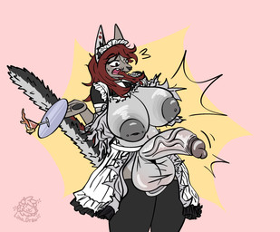 alcohol anthro balls beverage big_balls big_breasts big_penis bodily_fluids breasts clothing container cup drinking_glass dropping_object erection facial_piercing fur genitals glass glass_container glass_cup growth gynomorph hair holding_object huge_balls huge_breasts huge_penis humanoid_genitalia humanoid_penis hyper hyper_genitalia hyper_penis intersex legwear long_hair maid_headdress maid_uniform nipple_piercing nipples nose_piercing nose_ring nude open_mouth penis piercing raised_tail ring_piercing shocked simple_background solo surprised sweat sweatdrop tail tearing_clothing teeth thick_thighs thigh_highs topwear torn_clothing uniform lino_the_lion poppy_(natmire) felid feline mammal digital_media_(artwork) hi_res