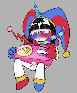 ambiguous_gender antennae_(anatomy) anthro balls blush blushing_profusely bodily_fluids bottomless clothed clothing colored_cum cum duo female fool's_hat footwear genital_fluids genitals gloves handwear hat headgear headwear heterochromia holding_partner horn lidded_eyes looking_pleasured penis shoes unicorn_horn unusual_bodily_fluids unusual_cum unusual_genital_fluids unusual_penetration chimeracocks glitch_productions the_amazing_digital_circus pomni_(tadc) zooble_(tadc) humanoid living_toy absurd_res hi_res nonbinary_(lore) trans_(lore) trans_woman_(lore)