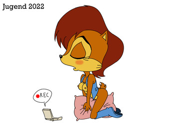 adolescent anthro areola biped black_nose blue_boots blue_clothing blue_footwear blue_topwear blue_vest blush boots breasts brown_body brown_fur brown_hair cheek_tuft clothing computer electronics eyebrows facial_tuft female footwear fur grinding hair masturbation medium_breasts nipples open_mouth pillow pillow_humping recording scut_tail shoes short_hair short_tail simple_background solo tail topwear tuft vaginal vaginal_masturbation vest white_background young young_anthro young_female jugend sega sonic_the_hedgehog_(satam) sonic_the_hedgehog_(series) sally_acorn sally_acorn_(satam) chipmunk ground_squirrel hybrid mammal rodent sciurid tree_squirrel 2022 4:3