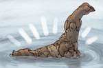 ambiguous_gender arms_out arms_outstretched brown_body brown_fur claws feral fog fur lake partially_submerged plot_twist pose shadow swimming water iguanamouth bear loch_ness_monster mammal