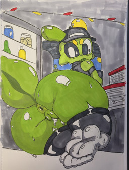 anthro anus big_butt bodily_fluids butt butt_focus clothing feet female footwear genital_fluids huge_thighs solo sweat sweatdrop thick_thighs vaginal_fluids great_hendy sploot_(unknownspy) absurd_res hi_res traditional_media_(artwork)