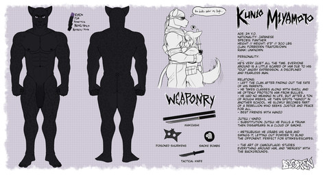 abs anthro arms_around_another arms_around_back arms_around_partner arms_around_torso arms_around_waist back_muscles barefoot belt biceps black_body black_fur bottomwear bulge clothed clothed_anthro clothed_male clothing dialogue duo erection erection_under_bottomwear erection_under_clothing erection_under_pants feet fist fur gear genitals gloves grabbing_another grabbing_partner hands_on_back handwear holding_another holding_partner hug hugging_another hugging_partner intimidation knife male male/male manly markings martial_artist martial_arts mask melanistic melee_weapon muscular muscular_anthro muscular_male ninja ninja_suit nude nude_anthro nude_male pants pecs penis purple_eyes ranged_weapon rolled_up_sleeves scarf shirt shuriken speech_bubble spots spotted_body spotted_fur spotted_markings sword sword_on_back tactical tactical_belt tactical_gear tactical_gloves tactical_load_carring_vest tactical_pants tail text thick_arms topwear tough_guy vest warrior weapon weapon_on_back bogdren kunio_miyamoto_(bogdren) felid feline leopard mammal pantherine english_description english_text hi_res model_sheet