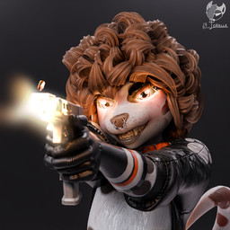 anthro clothed clothing fur gun hair handgun holding_gun holding_object holding_ranged_weapon holding_weapon male piercing pistol ranged_weapon simple_background smile solo standing tail teeth weapon white_body white_fur sunsetsarsaparilla torielle69 canid canine canis domestic_dog mammal 1:1 3d_(artwork) blender_(artwork) digital_media_(artwork) hi_res signature
