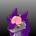1:1 ambiguous_gender anthro backlighting brain bust_portrait digital_media_(artwork) female_(lore) fur gradient_background green_eyes hair hi_res light lighting long_hair markings mauve_(mauvedash) organs portrait purple_body purple_fur purple_hair sergal simple_background solo sparkles toffee_creation white_body white_fur white_sclera yellow_body yellow_fur yellow_markings