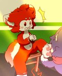 bindings bound chair duo feet foot_fetish foot_focus foot_lick foot_play fur furniture hands_tied hindpaw legs_tied licking looking_pleasured male male/male on_chair pawpads paws pink_pawpads purple_body red_body red_ear red_eyes red_fur rope shocked shota shy sitting sitting_on_chair tongue white_body white_feet white_hand young daimengxiaoyan xiaoyan canid canine fox humanoid mammal hi_res