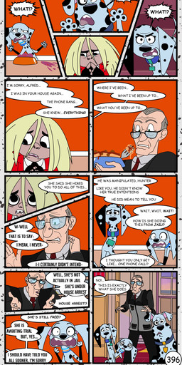 black_spots bowl container dialogue duo elderly_male female feral food fur holding_fork light_body light_skin male pasta pet_bowl spaghetti speech_bubble spots text white_body white_fur redundantmodule 101_dalmatian_street 101_dalmatians disney alfred_bright delilah_(101_dalmatians) dolly_(101_dalmatians) doug_(101_dalmatians) hunter_de_vil canid canine canis dalmatian domestic_dog human mammal absurd_res comic english_text hi_res