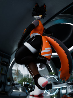 anthro black_body black_hair clothed clothing ear_piercing feet foot_fetish foot_focus fur hair male pawpads paws piercing smile solo tail toes underpaw white_body white_fur cynthiaacid valorlynz_(modeler) arknights hypergryph studio_montagne aak_(arknights) domestic_cat felid feline felis mammal 2025 3:4 3d_(artwork) absurd_res blender_(artwork) digital_media_(artwork) hi_res