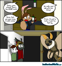ambiguous_gender anthro appliance blonde_hair bottle brown_hair clothing container dialogue dipstick_tail eyewear glasses group gun hair hat headgear headwear humor kitchen_appliance male markings microwave_oven ranged_weapon tail tail_markings text weapon nx-42 ballerina_mafia immelmann_(character) arthropod insect lepidopteran moth comic english_text