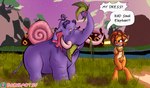 angry anthro assisted_exposure blush breasts clothing clothing_theft covering covering_breasts covering_crotch covering_self duo embarrassed female feral grass male male/female nude plant public public_nudity sky star stealing wardrobe_malfunction wide_hips dachimotsu activision spyro_reignited_trilogy spyro_the_dragon elora elephant elephantid faun_(spyro) gastropod mammal mollusk proboscidean snail snail_elephant hi_res