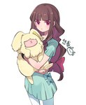 brown_hair duo female feral feralized fluffy fur hair hair_over_eyes long_ears long_hair male yellow_body yellow_fur youzaiyouzai112 bandai_namco digimon digimon_ghost_game angoramon_(ghost_game) ruri_tsukiyono angoramon digimon_(species) human lagomorph leporid mammal rabbit hi_res