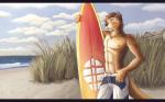 16:10 2011 anthro beach black_nose blue_eyes bottomwear building clothed clothing cloud detailed_background fluke fur grass hair house jewelry male mammal muscular muscular_anthro muscular_male mustelid necklace nipples otter outside plant sand sea seaside shorts sky smile solo surfboard swimming_trunks swimwear topless vehicle water watercraft widescreen