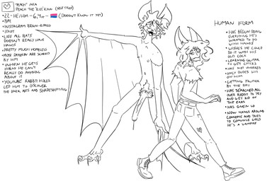 anthro big_penis bodily_fluids bottomwear claws clothing denim denim_bottomwear denim_clothing dripping duo fangs foreskin genital_fluids genitals hair humanoid_genitalia humanoid_penis jeans long_hair male male/male nude pants penis precum precum_drip pubes standing teeth text toe_claws transformation unsuscaterpillar peach_(unsuscaterpillar) bat humanoid mammal 3:2 absurd_res english_text hi_res model_sheet