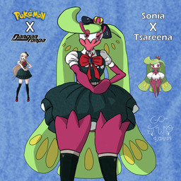 bow_ribbon female magenta_body pink_eyes plant solo thick_thighs wide_hips go-two danganronpa danganronpa_2 nintendo pokemon spike_chunsoft sonia_nevermind elemental_creature elemental_humanoid flora_fauna generation_7_pokemon human humanoid mammal plant_humanoid pokemon_(species) tsareena 1:1 hi_res reference_image