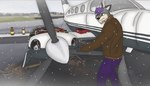 aircraft airplane airport alcohol anthro beer beverage clothing engine fur grey_body grey_fur jacket male mechanic propeller snow solo topwear vehicle nicolasthewolf canid canine canis mammal wolf