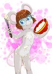 anthro batter biped blue_eyes bowl breasts brown_hair closed_smile container cooking eyewear eyewear_only female front_view genitals glasses glasses_only grey_body hair heart_symbol holding_object looking_at_viewer messy mouth_closed nipples nude pink_nose pussy round_ears round_glasses short_hair simple_background small_breasts smile solo standing suggestive_fluid wearing_glasses wisk young young_anthro young_female risingdragon nina_(risingdragon) mammal mouse murid murine rodent 2025 alternate_version_at_source hi_res