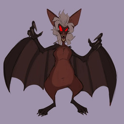 anthro bat_ears bat_nose bat_wings claws fangs front_view fur hair male membrane_(anatomy) membranous_wings navel nude open_mouth red_eyes solo spread_wings standing teeth tongue wings scudmum maz_(scudmum) bat mammal megabat 1:1 2024 colored colored_sketch digital_drawing_(artwork) digital_media_(artwork) flat_colors hi_res sketch