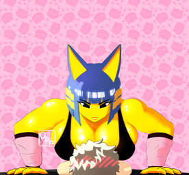 anthro big_breasts bodily_fluids breasts disgust duo exercise female huge_breasts male male/female push-up sweat sweatdrop workout oppmann animal_crossing nintendo ankha_(animal_crossing) animal_humanoid cat_humanoid domestic_cat felid felid_humanoid feline feline_humanoid felis human humanoid mammal mammal_humanoid absurd_res hi_res
