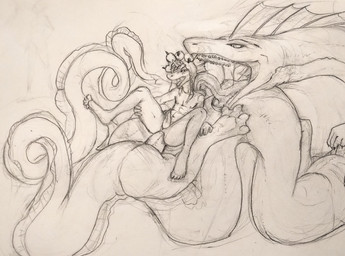 anal anal_penetration animal_genitalia anthro anthro_on_feral anthro_penetrated bestiality duo erection feral feral_penetrating feral_penetrating_anthro frill_(anatomy) genital_slit genitals hair head_crest head_frill licking licking_another male male/male male_penetrated male_penetrating male_penetrating_male narrowed_eyes nude open_mouth penetration penis sex simple_background size_difference spread_legs spreading tapering_penis teeth text tongue tongue_out unsigned conditional_dnp kiva~ species_request absurd_res english_text hi_res monochrome sketch traditional_media_(artwork)
