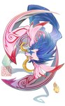 anthro blade_arm blue_hair claws fur hair male markings pink_body pink_fur simple_background solo white_background youzaiyouzai112 bandai_namco digimon digimon_(species) kyukimon hi_res