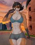 abs alcohol anthro beer beverage bra clothing eyewear female muscular muscular_female solo sports_bra sunglasses underwear curaaga rosaline_(bronx23) canid canine fox mammal red_fox true_fox