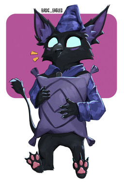 3_toes 4_fingers ambiguous_anthro ambiguous_gender anthro barefoot beak big_ears biped black_beak black_body black_fur black_tail black_tail_tuft blue_eyes bottomless bottomless_ambiguous bottomless_anthro claws clothed clothed_ambiguous clothed_anthro clothing ears_up empty_eyes featureless_crotch feet finger_claws fingers front_view fur glowing glowing_eyes happy hat headgear headwear hindpaw holding_object holding_pillow nightcap open_beak open_mouth pajamas pattern_clothing pattern_hat pattern_headgear pattern_headwear pattern_topwear pawpads paws pillow pink_pawpads purple_clothing purple_hat purple_headwear purple_pajamas purple_topwear semi-anthro simple_background sleepwear solo tail tail_tuft toe_claws toes topwear tuft basic_eagles_(artist) deadlock_(game) mythology valve rem_(deadlock) avian bird chimera dream_creature gryphon mythological_avian mythological_creature owl 2026 hi_res