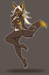 anthro areola black_body black_fur breasts claws feet female fur hair hindpaw inverted_nipples lips long_hair looking_back nipples nude orange_eyes paws smile solo white_body white_fur white_hair yellow_body yellow_fur yellow_lips yellow_nipples redrabbu canid canine fox mammal 2016 hi_res