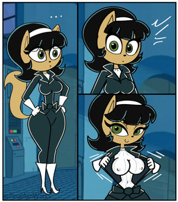 accessory anthro bedroom_eyes black_hair boots clothed clothing ellipsis emanata erect_nipples eye_through_hair female footwear gloves green_eyes hair hands_on_hips handwear headband high_heeled_boots high_heels inside leather leather_clothing looking_at_viewer narrowed_eyes nipple_outline nipples open_clothing open_topwear seductive shoes smile solo standing tan_body topwear translucent translucent_hair undressing wide_hips petal_ash_works nickelodeon t.u.f.f._puppy kitty_katswell domestic_cat felid feline felis mammal 2026 colored comic full-length_portrait hi_res portrait signature