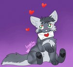 feral fur green_eyes grey_body grey_fur heart_eyes heart_symbol male sitting solo tail tail_motion tailwag izzyhime bow_(bowhuskers) canid canine canis mammal wolf 2024 animated artist_name short_playtime