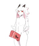 anthro biped fur looking_at_viewer male mostly_nude nipples red_eyes simple_background solo white_background white_body white_fur buta99 pocky_and_pretz_day bovid caprine goat mammal absurd_res hi_res tagme