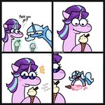 dessert dialogue duo eating female feral food horn humor ice_cream ice_cream_cone nom_(sound_effect) text worried fallout_furret friendship_is_magic hasbro my_little_pony mythology starlight_glimmer_(mlp) trixie_(mlp) equid equine mammal mythological_creature mythological_equine unicorn 1:1 comic english_text hi_res