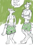 boxers_(clothing) boxers_only clothed clothing clothing_theft duo female grin male male/female size_difference smile smug_face stealing topless underwear underwear_only swordsofsevens hyena mammal hi_res