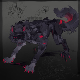 black_background black_body cybernetic_eye cybernetic_limb cybernetics eyewear feral goggles machine male mouth_closed science_fiction simple_background solo wintom canid canine canis mammal wolf hi_res signature sketch watermark