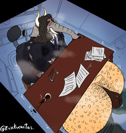 accessory animal_genitalia animal_penis anthro anus big_anus big_butt big_penis black_hair black_tie_(suit) bodily_fluids body_hair bottomwear bottomwear_down business_attire business_suit businesswear butt butt_hair clothed clothing detailed_background duo elderly elderly_anthro elderly_male equine_genitalia equine_penis erection genital_fluids genitals grey_body grey_skin grimace hair hairy huge_anus huge_butt huge_penis hyper hyper_anus hyper_butt long_hair looking_pleasured male mature_anthro mature_male motion_lines mottled mottled_genitalia mottled_penis muscular muscular_anthro muscular_male necktie nude obese obese_anthro obese_male overweight overweight_anthro overweight_male pants pants_around_ankles pants_down partially_clothed penetration penis proboscis_(anatomy) puffy_anus raised_tail simple_background suit sweat sweat_stain sweatdrop sweaty_body sweaty_face sweaty_genitalia tail tail_motion tailwag tan_body tan_skin tearing_clothing teeth thick_thighs torn_clothing trunk_(anatomy) under_table wavy_hair yellow_body yellow_skin zusckucaritas joseph_macduff titan_(titantuskin) bovid bovine canid canine canis cattle demon domestic_dog elephant elephantid hybrid mammal molosser proboscidean pug small_molosser toy_dog colored detailed digital_drawing_(artwork) digital_media_(artwork) flat_colors hi_res