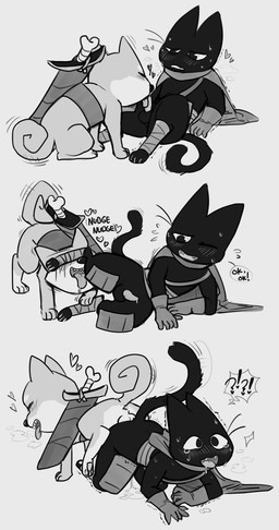 ahegao all_fours anal anal_orgasm anal_penetration anthro anthro_on_feral anthro_penetrated ass_to_ass balls bestiality black_body black_fur blush bodily_fluids cape clothing cum cum_while_penetrated digitigrade directed_motion_outline drooling duo ejaculation feral feral_penetrating feral_penetrating_anthro fur genital_fluids genitals hands-free heart_font heart_pair heart_symbol hearts_around_head hearts_around_text interrobang knotting looking_pleasured male male/male male_penetrated male_penetrating male_penetrating_male melee_weapon motion_lines motion_outline oral orgasm path_lines penetration penis pointy_speech_bubble precum saliva sex shuddering smooth_motion_outline speech_bubble sweat sword tapering_penis text_with_heart tongue weapon unknown_artist cartoon_network mao_mao:_heroes_of_pure_heart bao_bao_(mao_mao) sheriff_mao_mao_mao canid canine canis domestic_cat domestic_dog felid feline felis mammal shiba_inu spitz hi_res monochrome source_request