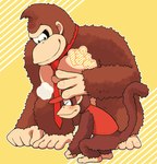 anthro clothing duo hat headgear headpat headwear male muscular muscular_male necktie shirt smile text topwear minashirazu donkey_kong_(series) nintendo diddy_kong donkey_kong_(character) ape gorilla haplorhine mammal monkey primate japanese_text