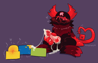 2_horns after_sex ambiguous_gender animal_genitalia animal_penis anthro balls big_penis black_body black_fur bodily_fluids butt clawed_hands clothing cum cum_on_butt cum_on_penis cum_string cum_trail duo erection eyes_closed fur genital_fluids genitals hat hat_only headgear headgear_only headwear headwear_only heart_symbol holding_own_penis holding_penis hooves horn humanoid_on_anthro interspecies knot knotted_penis lying male male/ambiguous mostly_nude multicolored_body multicolored_fur neck_tuft on_front penis purple_background red_body red_fur ridged_penis satisfied shaking simple_background sitting smile tail tail_motion tailwag text trembling tuft two_tone_body two_tone_fur unguligrade lubererthedog forsaken_(roblox) roblox guest_666_(forsaken) noob_(forsaken) noob_(roblox) demon humanoid mammal monster robloxian 2026 artist_name nonbinary_(lore)